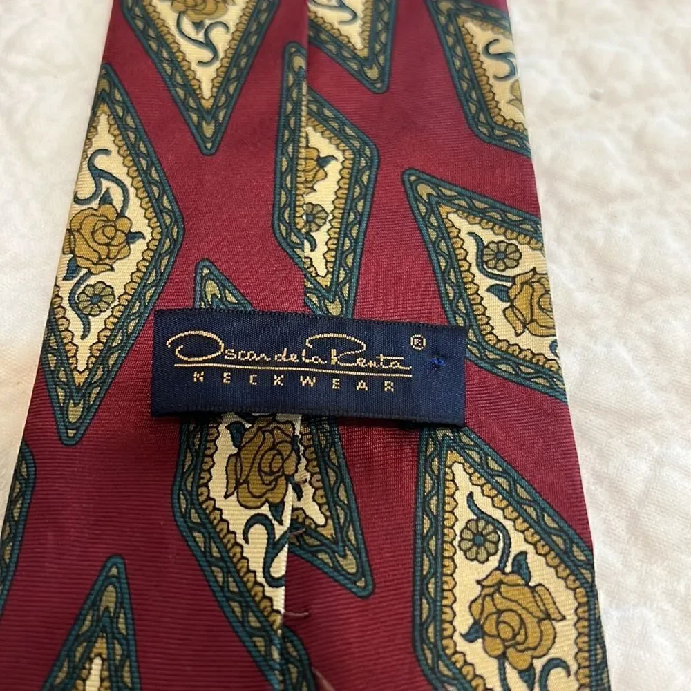 Oscar Dela Renta Neck Tie Red and Rose Design